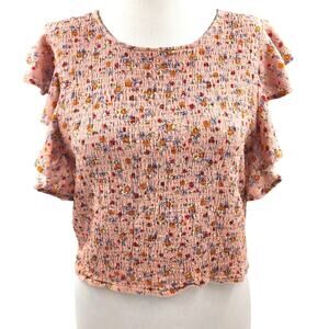 Rocks & Indigo Cropped Floral Top Flutter Sleeve Pink Boho Romantic Womens XL